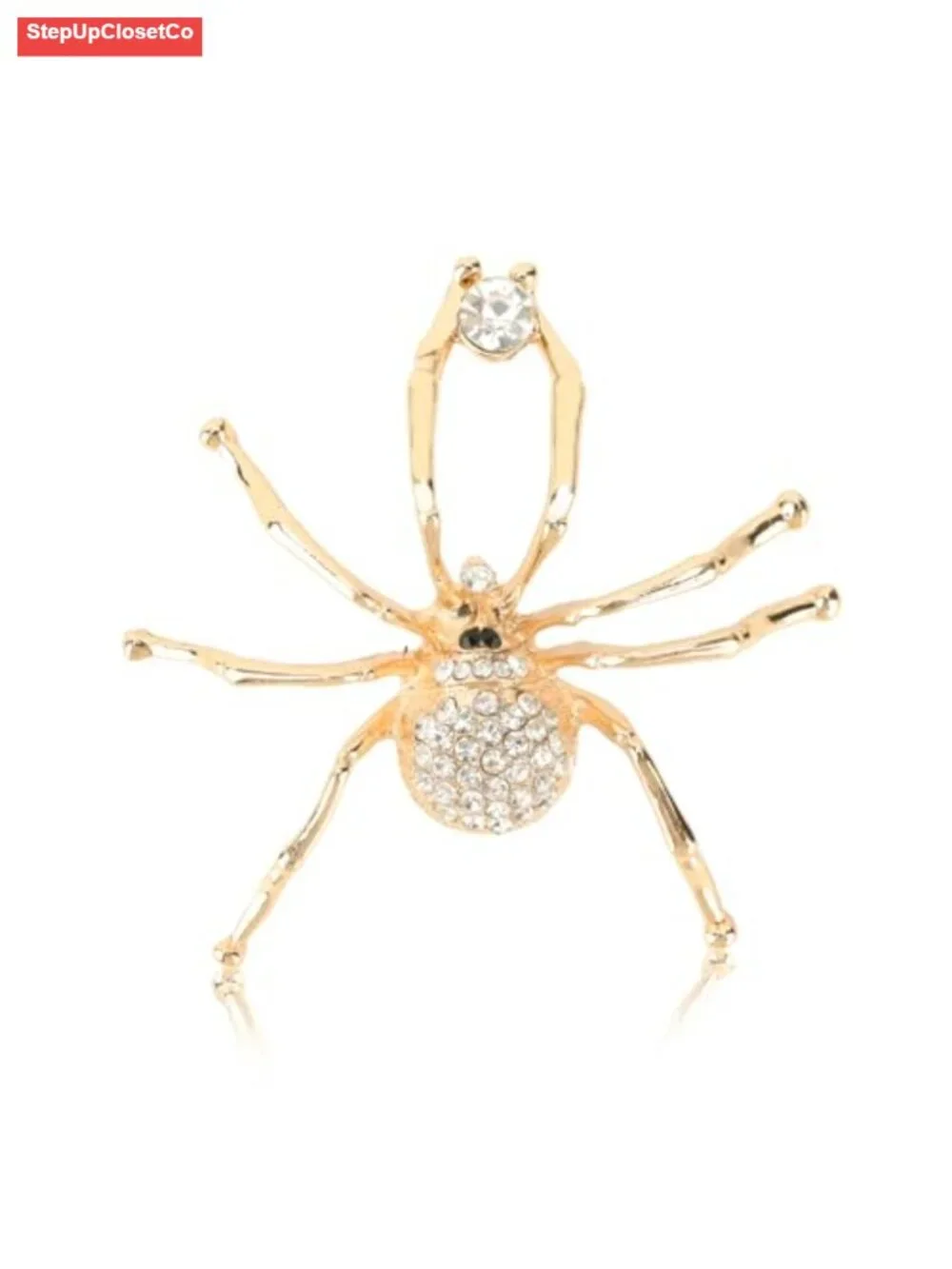 Gold Alloy Spider Brooch Pin with Rhinestones, Elegant Jewelry for Cardigan,